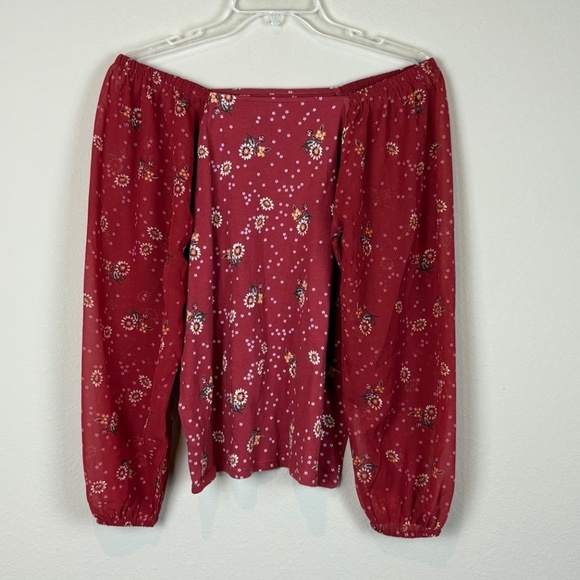 Loft Outlet Rust Floral Wide Neckline Sheer Long Sleeve Peasant Blouse; Size M - Picture 2 of 7